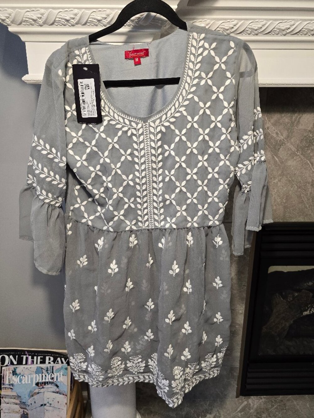 NWT Youthnic by Here&Now grey embroidered Kurti size M